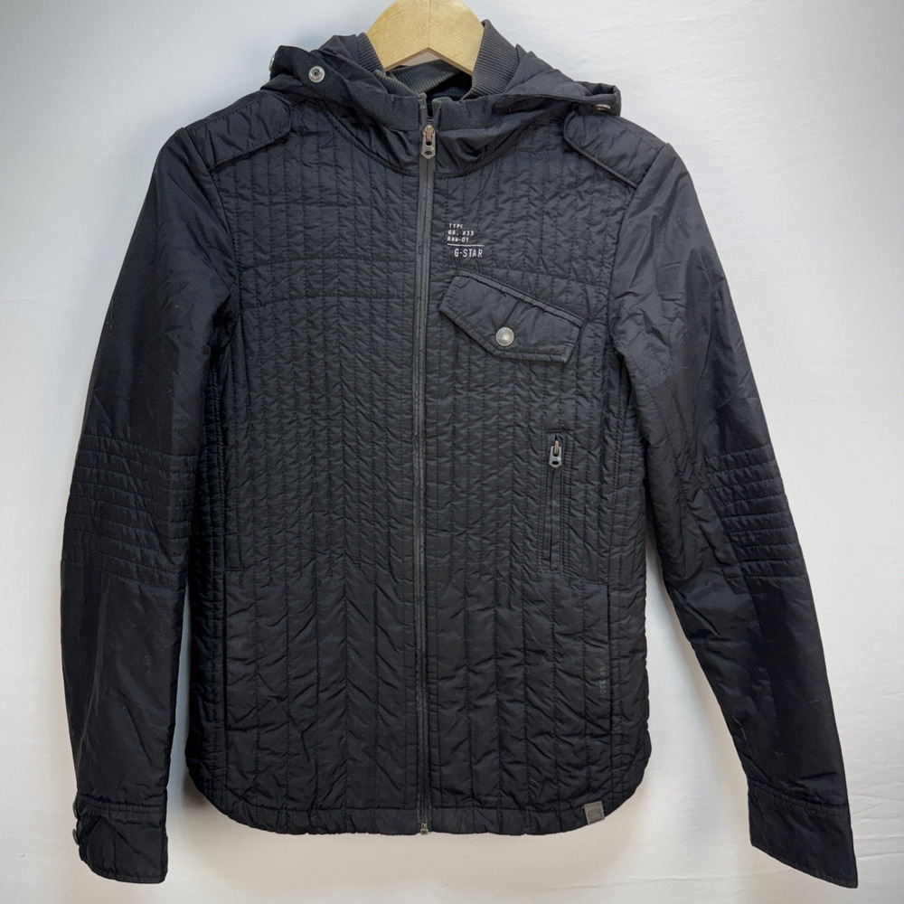 G Star Raw Type Gs - R33 Raw - 01 Military Jacket Size S Black Hooded Quilted - Picture 1 of 10